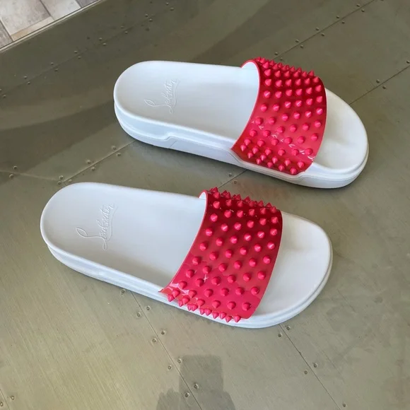 Christian louboutin pool fun donna slides sandals flat floride white sz 40.5 - Picture 3 of 10